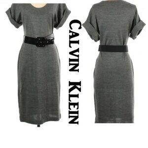 CALVIN KLEIN  MERINO SWEATER WOOL KNIT SHORT SLV GRAY DRESS M🆕⌚📦🏃💨🚚